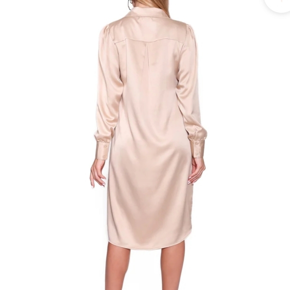 Wuko Gals~ Satin like long sleeve pearl buttons down, sand midi dress, Sz XS - Picture 2 of 13